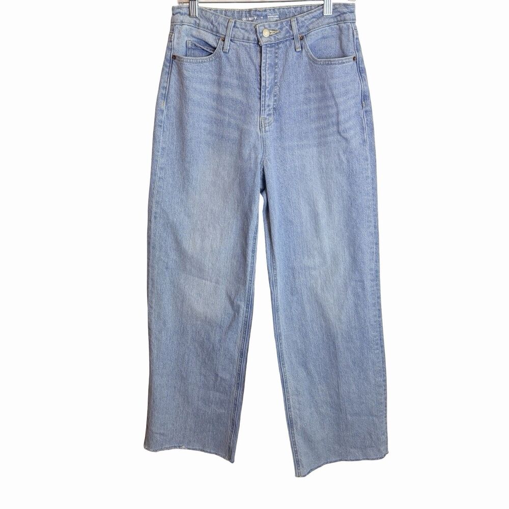 Old Navy Wide Leg Extra High Rise Denim Jeans Pants Size 6 Light Wash Raw Hem